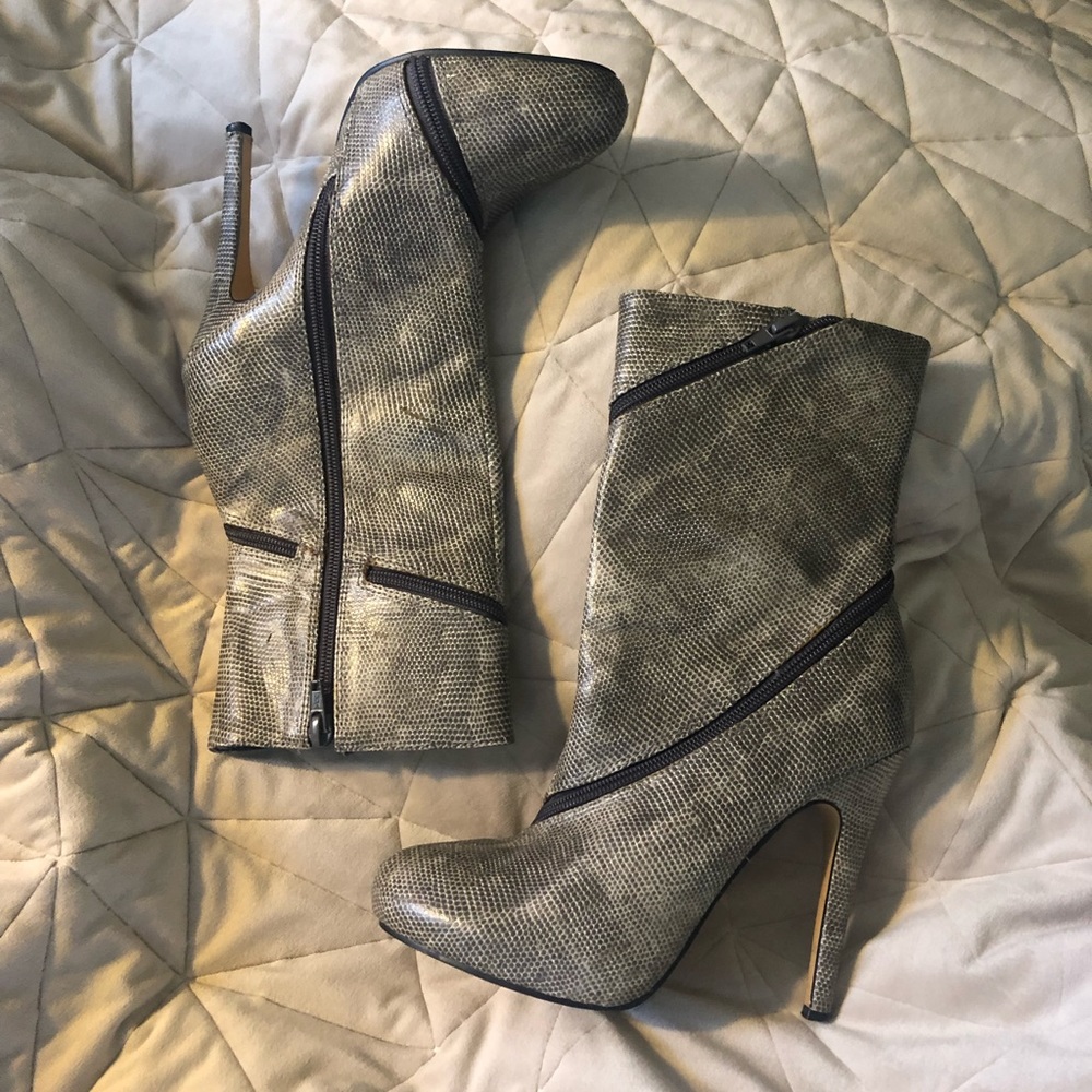 MICHAEL ANTONIO Faux Snake Skin Heeled Boots